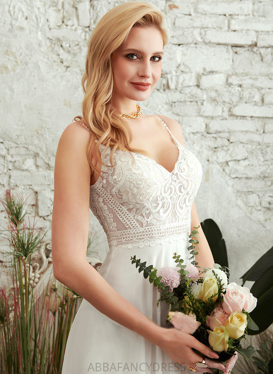 Front Ariana Chiffon Dress Split Wedding A-Line Wedding Dresses V-neck Lace With Floor-Length