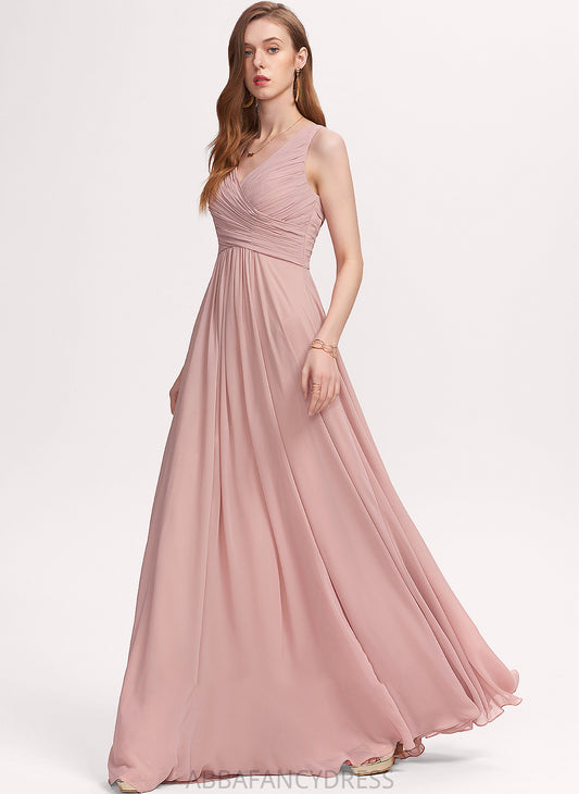 A-Line Floor-Length Ruffle Prom Dresses With Penelope V-neck Chiffon