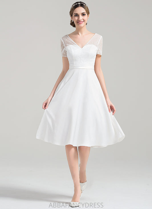 Wedding Dresses A-Line Knee-Length Dress V-neck Xiomara Wedding Satin