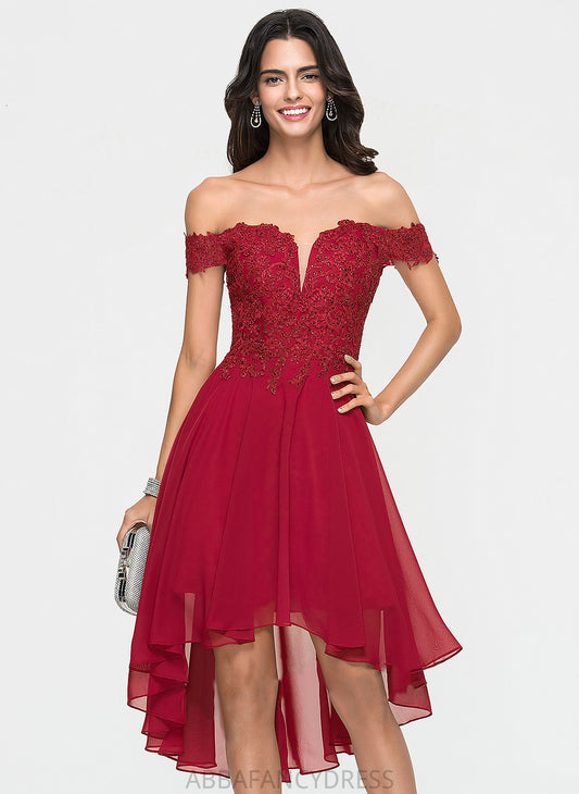 Homecoming Asymmetrical Homecoming Dresses Chiffon Sienna With Beading Dress Lace Off-the-Shoulder A-Line