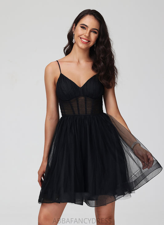 Dress V-neck Short/Mini Pleated Homecoming Dresses Homecoming With A-Line Tulle Marin