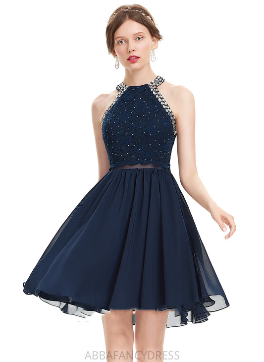 A-Line Homecoming Dresses With Beading Knee-Length Sequins Dixie Neck Homecoming Chiffon Dress Scoop