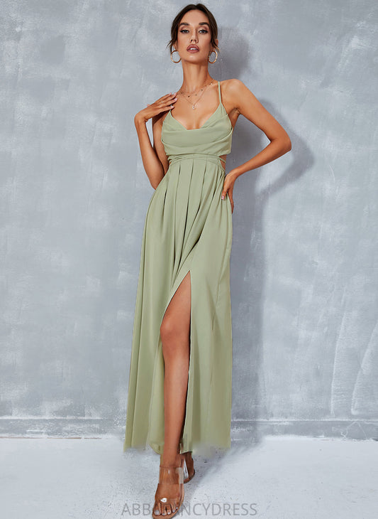 Front Neck Prom Dresses A-Line Mollie With Ankle-Length Cowl Split