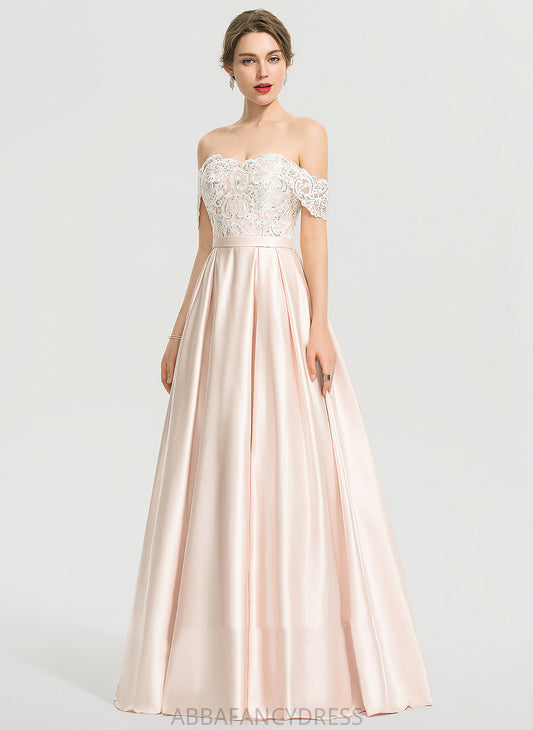 With Satin Wedding Dresses Lace Ball-Gown/Princess Sequins Off-the-Shoulder Wedding Floor-Length Millicent Dress