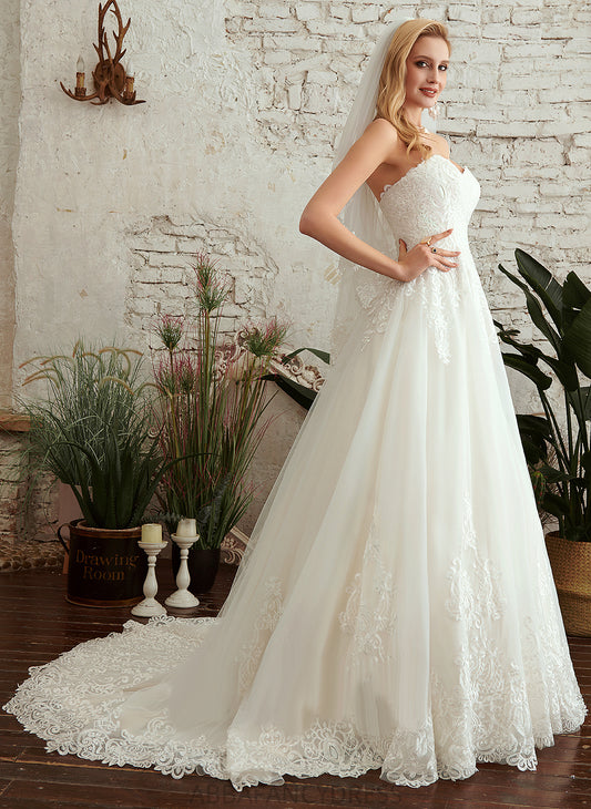 With Melissa Sweetheart Lace Train Tulle A-Line Wedding Dresses Court Dress Wedding