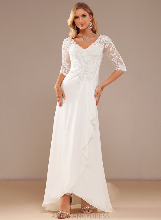 V-neck Wedding Lace Armani With Lace Ruffle Dress Asymmetrical A-Line Wedding Dresses Chiffon