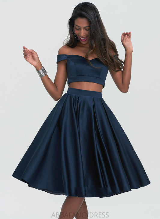 Off-the-Shoulder Jayden Homecoming Dresses Homecoming Knee-Length Satin Dress A-Line Sweetheart