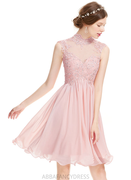 Homecoming Dress Beading Knee-Length Keely Homecoming Dresses With Neck Chiffon Lace High A-Line