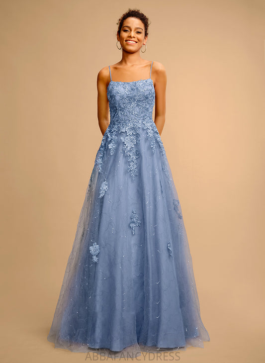 Front With Square Prom Dresses Floor-Length Lilly Sequins Ball-Gown/Princess Neckline Tulle Split