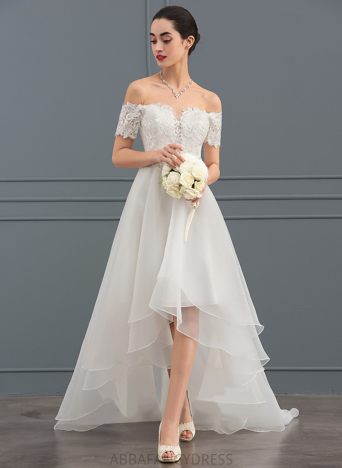 With Lauretta Asymmetrical Wedding Dresses Dress Organza A-Line Sequins Wedding Lace