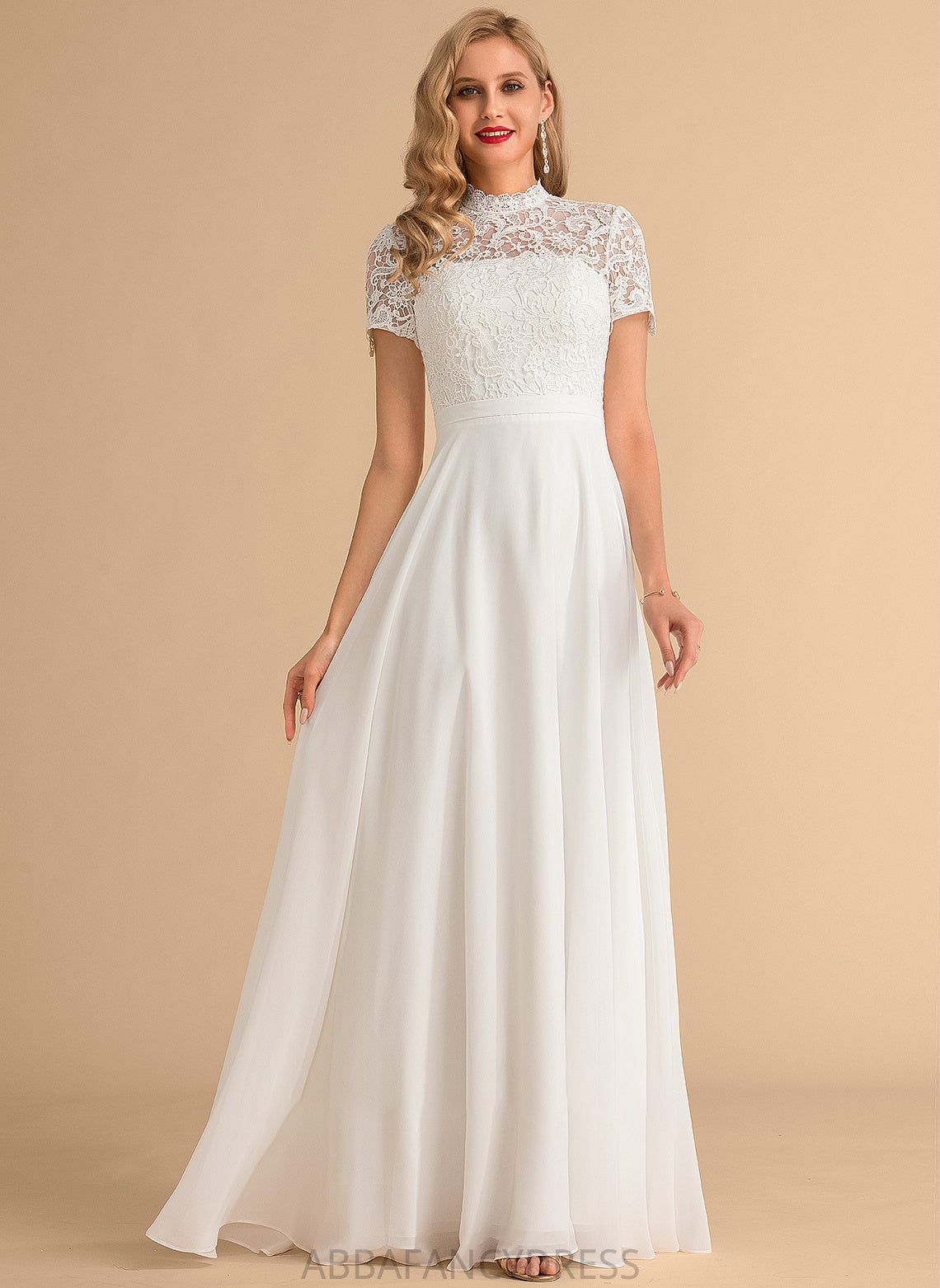 Neck Dress Chiffon Floor-Length A-Line Wedding Dresses Wedding High Lace Kendall