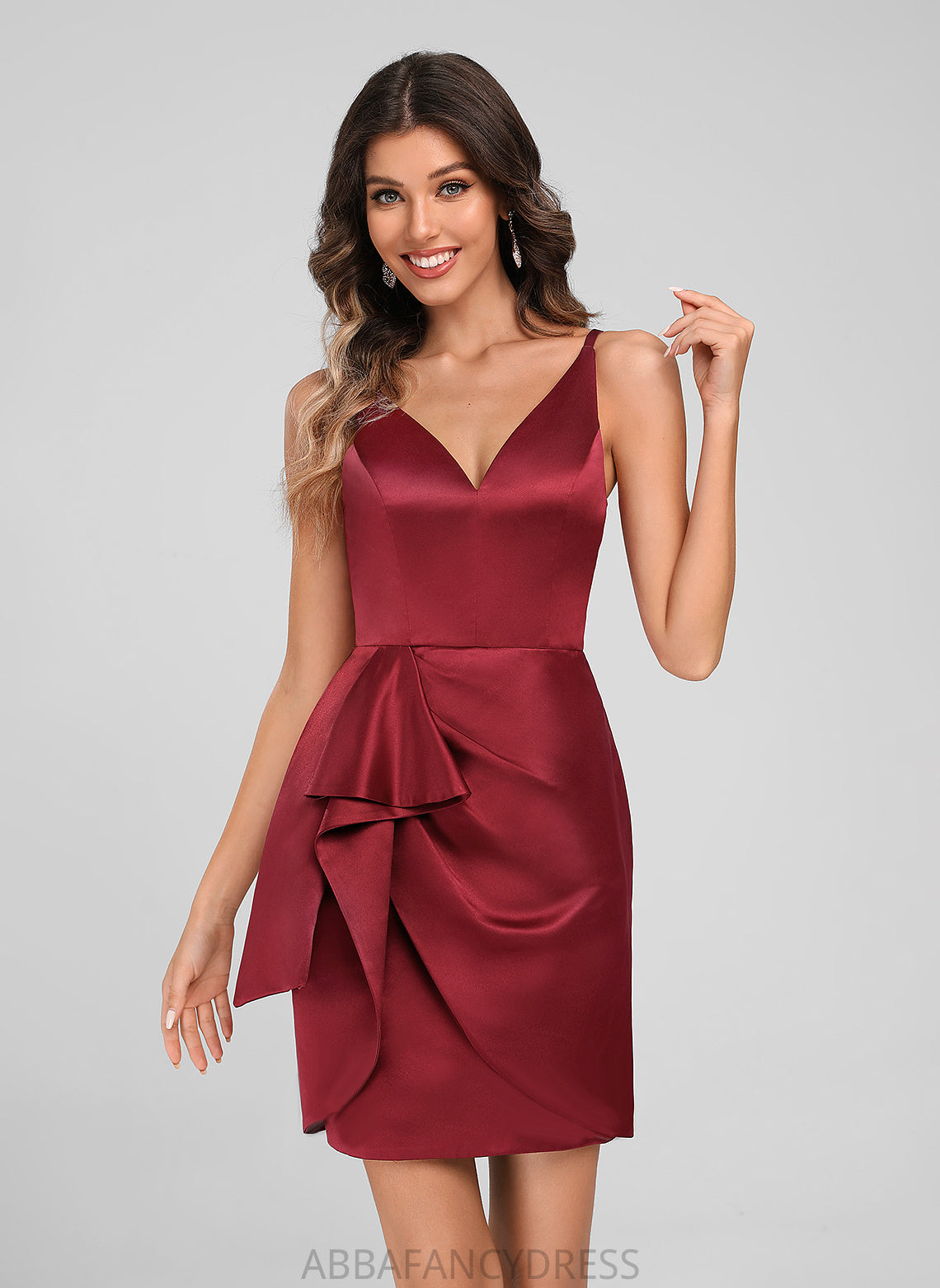 V-neck Dress Ruffles Satin Club Dresses Short/Mini Bodycon Homecoming With Kaelyn Cascading