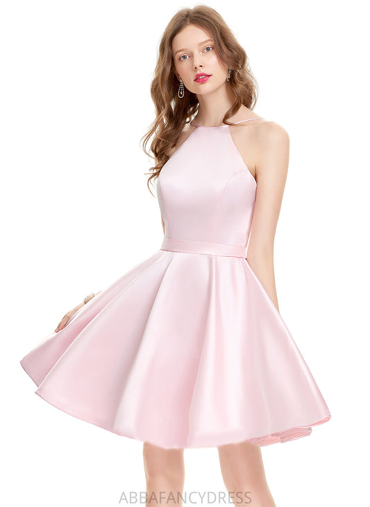 Scoop Short/Mini Neck Emilia Homecoming Dresses Homecoming Satin Dress A-Line