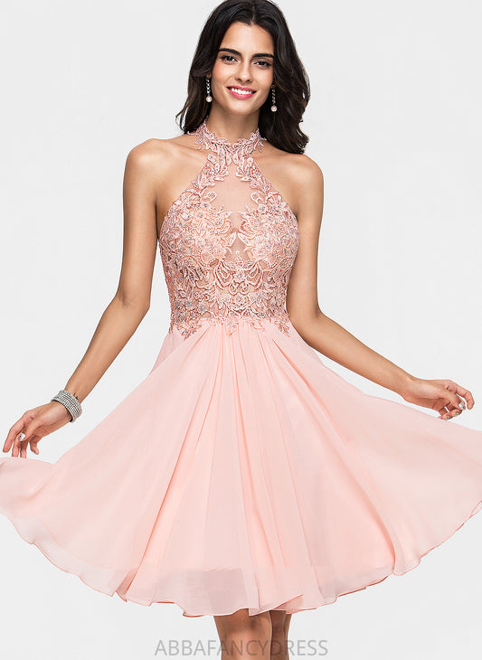 Lace Dress Homecoming Halter Chiffon A-Line Knee-Length With Madalynn Homecoming Dresses Beading