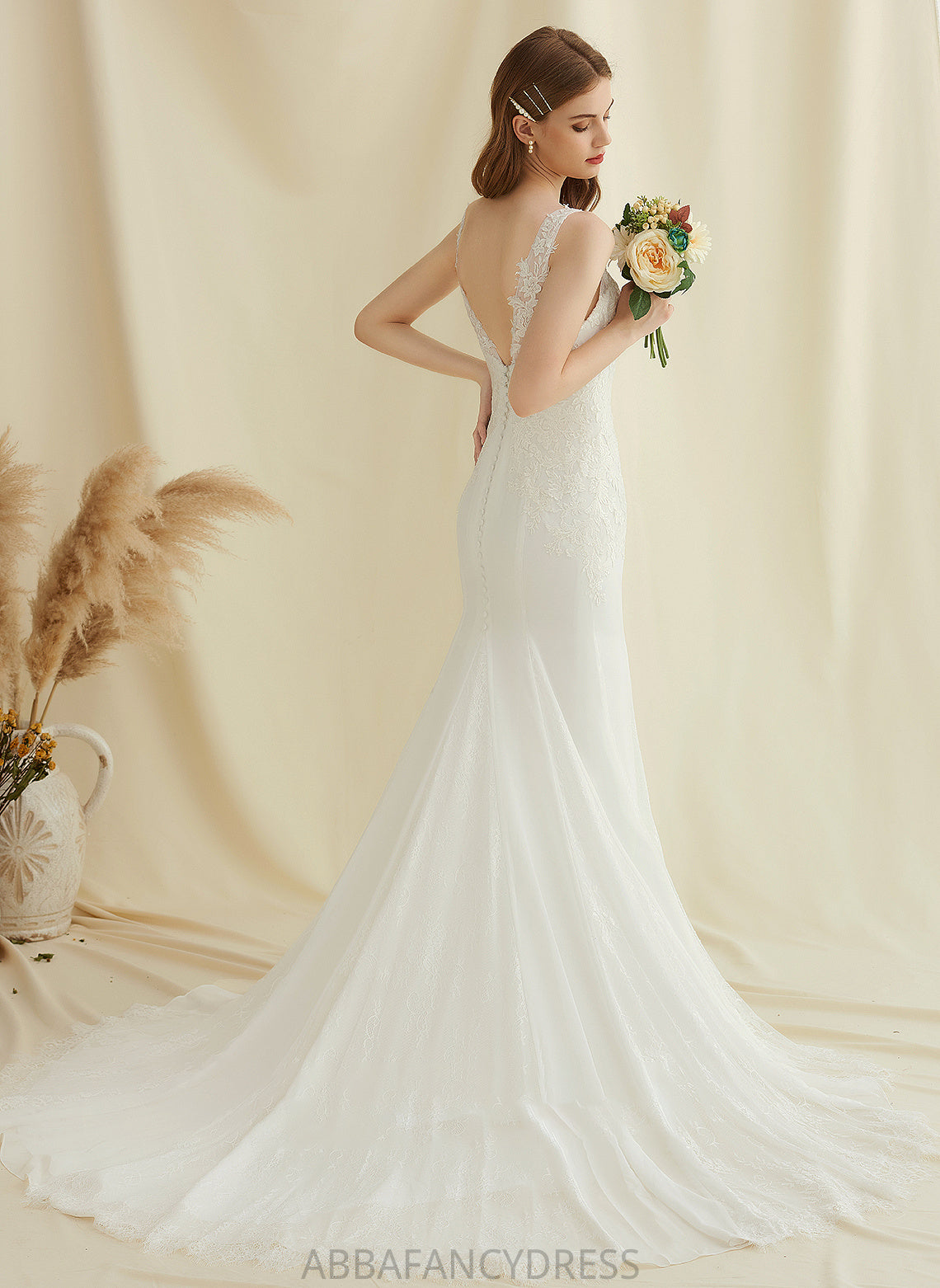 Dress Wedding Trumpet/Mermaid Chiffon V-neck Lace Train Court Wedding Dresses Zariah