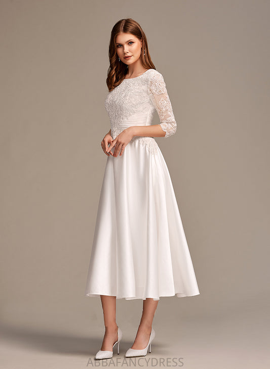 Wedding Dresses Pockets Tea-Length A-Line Neck Juliet Scoop With Wedding Dress