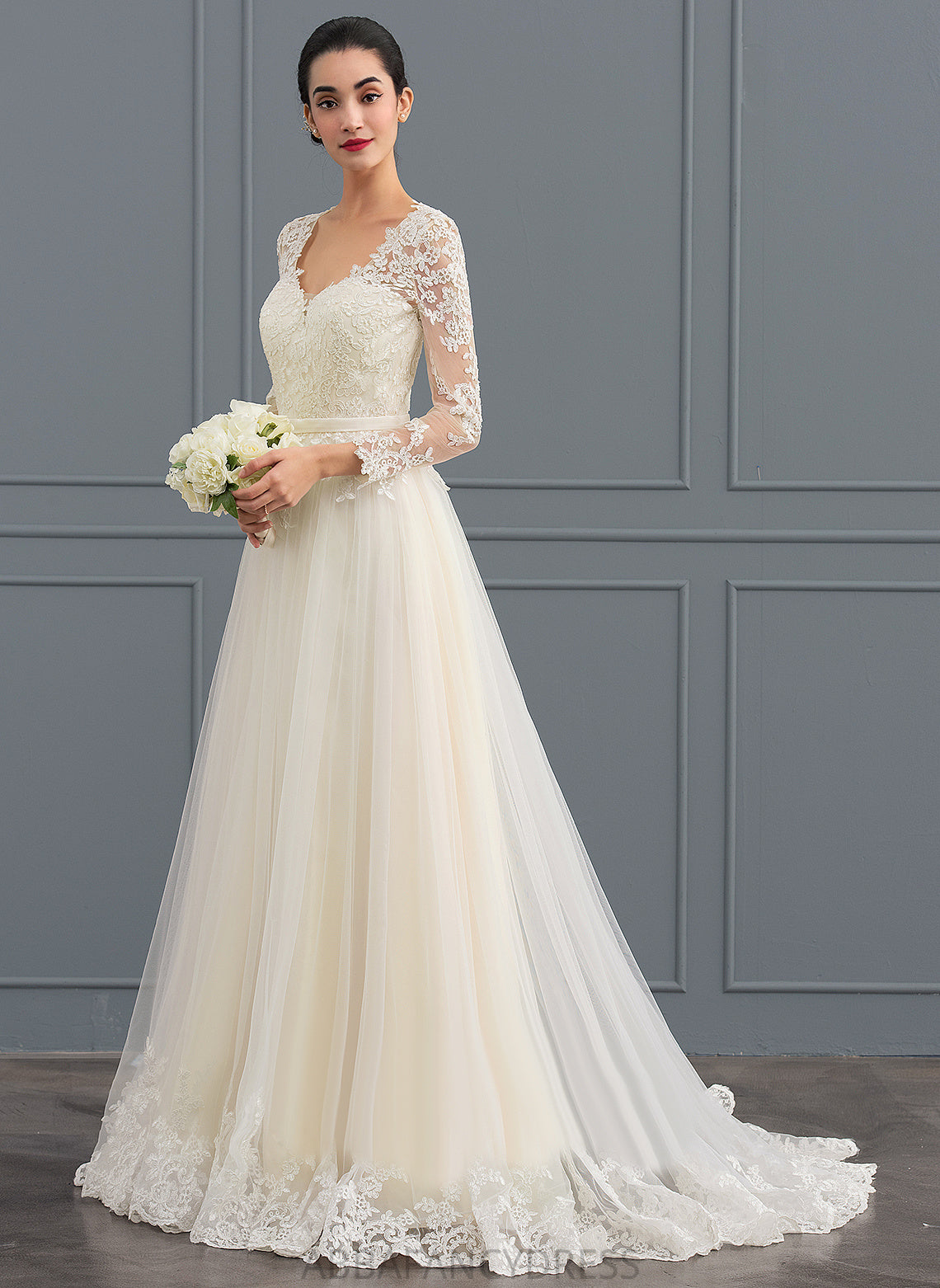 Sweep Tulle V-neck Dress Wedding Dresses Train Wedding Lace Ball-Gown/Princess Hayley