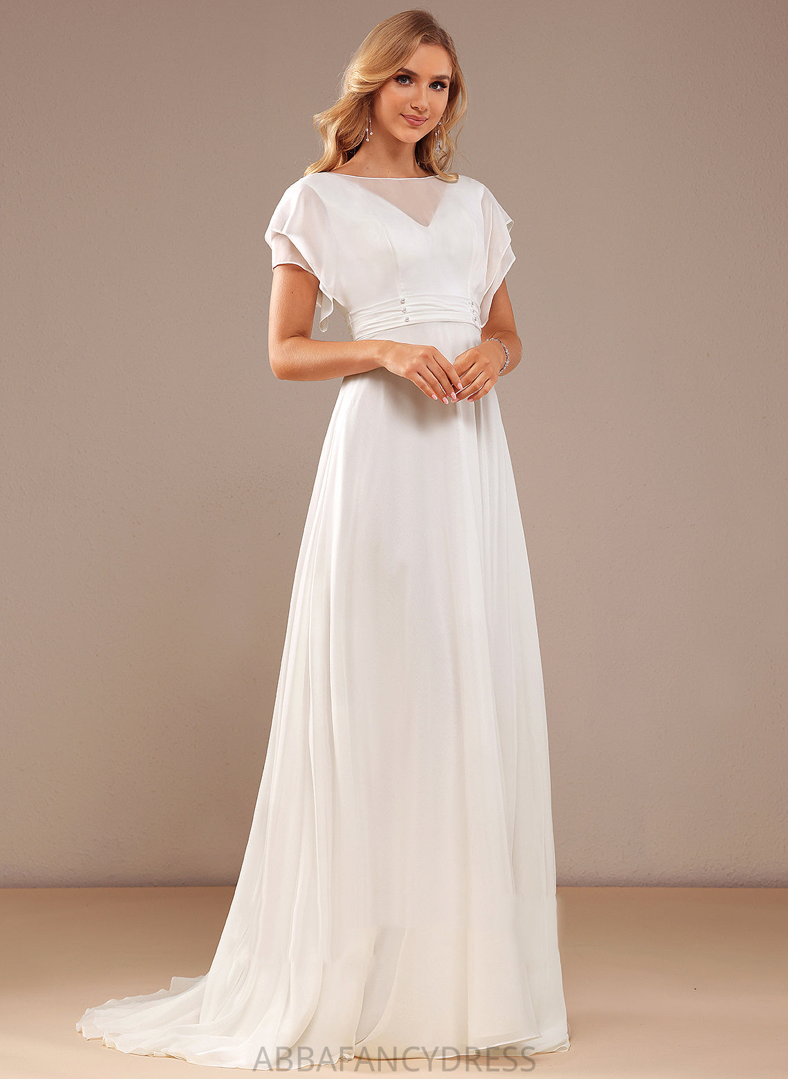 Chiffon Dress Sweep Scoop Mckenzie A-Line Wedding Dresses Train Wedding With Beading Neck