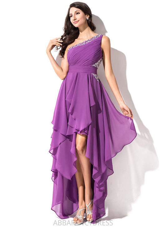 Beading One-Shoulder Sequins Chiffon Asymmetrical Amina Homecoming Dresses Homecoming With Ruffle A-Line Dress