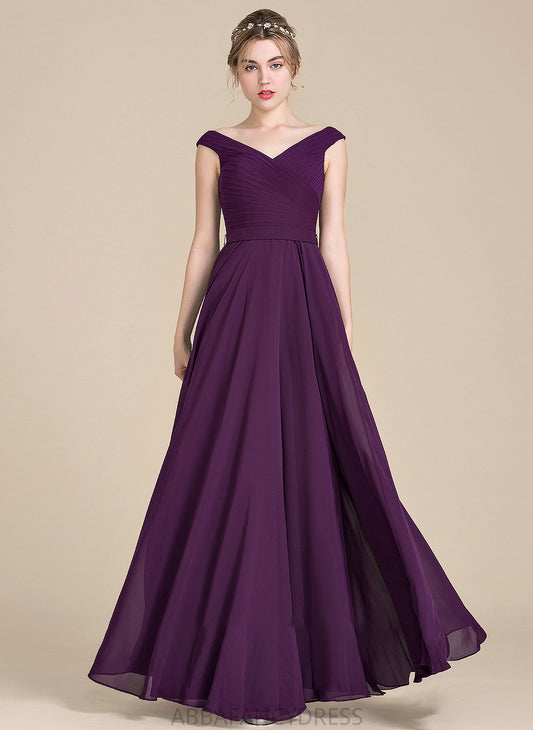 Chiffon Off-the-Shoulder A-Line With Floor-Length Ruffle Christina Prom Dresses