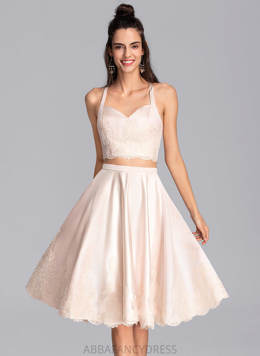 Homecoming Dresses With Salma Knee-Length Lace Dress Sweetheart A-Line Satin Homecoming