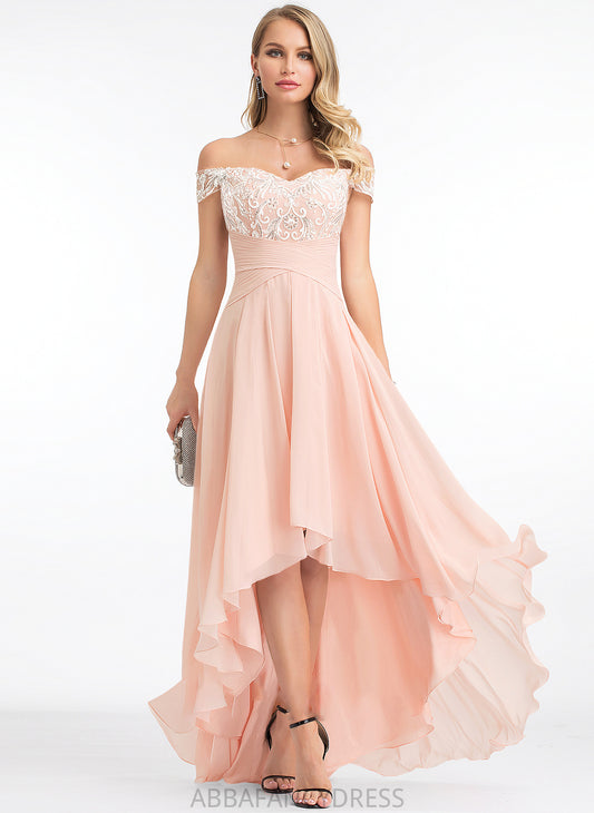 Chiffon Sequins A-Line Dress Off-the-Shoulder With Wedding Dresses Noelle Asymmetrical Wedding