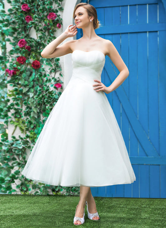 With Sweetheart Tulle Ingrid Dress Tea-Length Ruffle Wedding Dresses A-Line Wedding