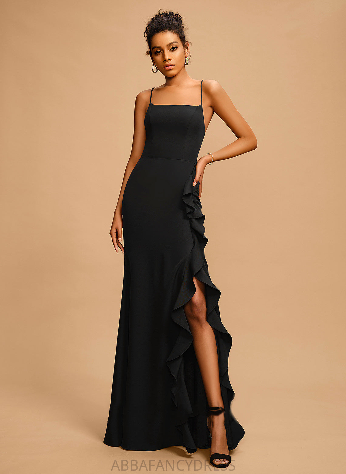 Neckline With Stretch Crepe Prom Dresses Sheath/Column Ruffle Joselyn Floor-Length Square