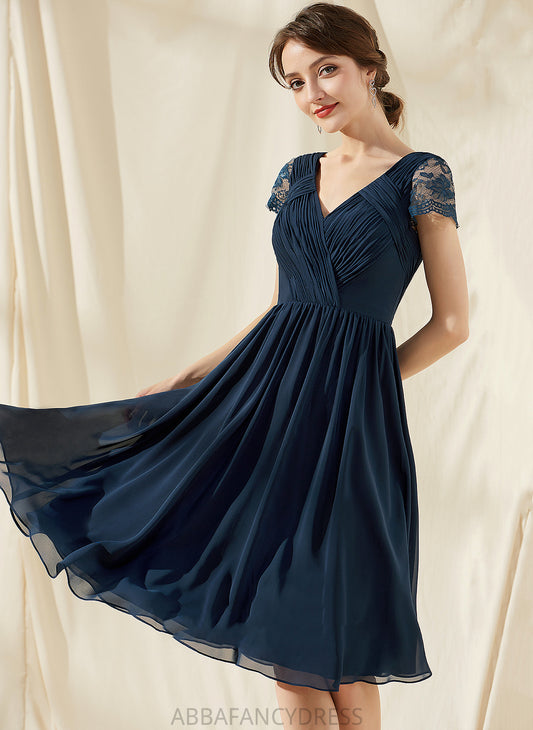 Ruffle Knee-Length Lace With Homecoming Dress V-neck Homecoming Dresses Rose A-Line Chiffon