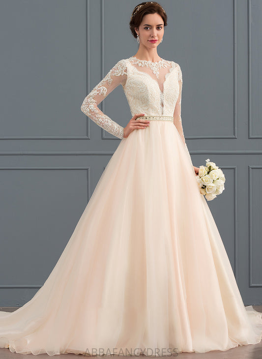 Savannah Ball-Gown/Princess Tulle Neck Train Chapel With Wedding Beading Wedding Dresses Dress Scoop