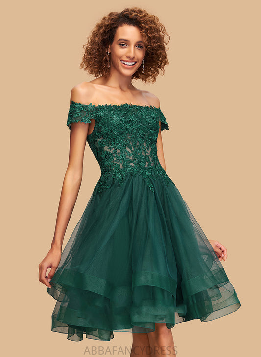 Homecoming Dress With Tulle Knee-Length A-Line Homecoming Dresses Lace Off-the-Shoulder Ashtyn