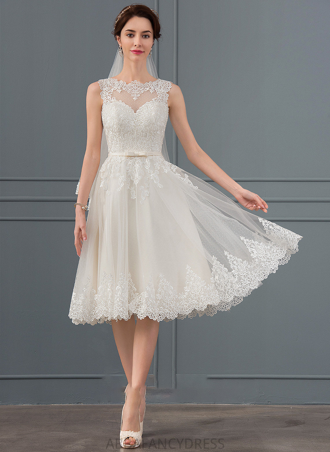 Knee-Length Wedding Illusion With Tulle A-Line Bow(s) Salome Dress Wedding Dresses