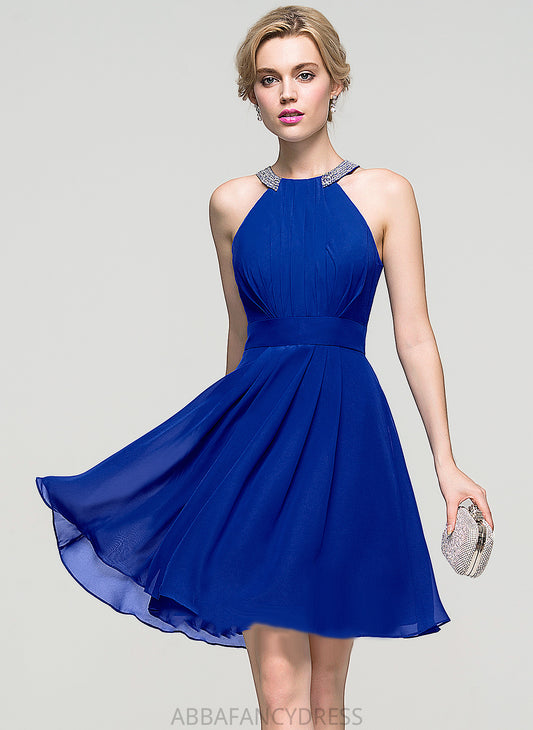 Dress Scoop Homecoming Dresses Homecoming Bella Neck With Ruffle A-Line Sequins Beading Knee-Length Chiffon