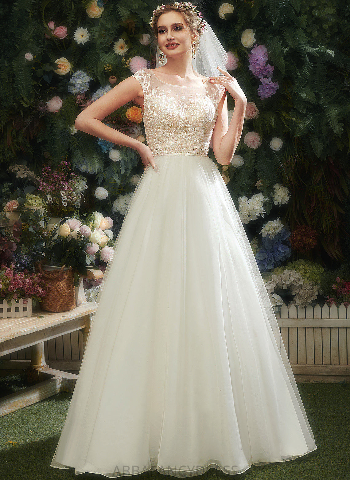 Denisse Dress With Illusion Wedding Dresses Train Lace Beading Court A-Line Sequins Wedding