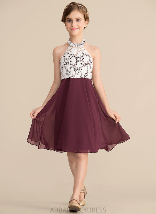 A-Line Neck Charlize Scoop Lace Junior Bridesmaid Dresses Chiffon Knee-Length