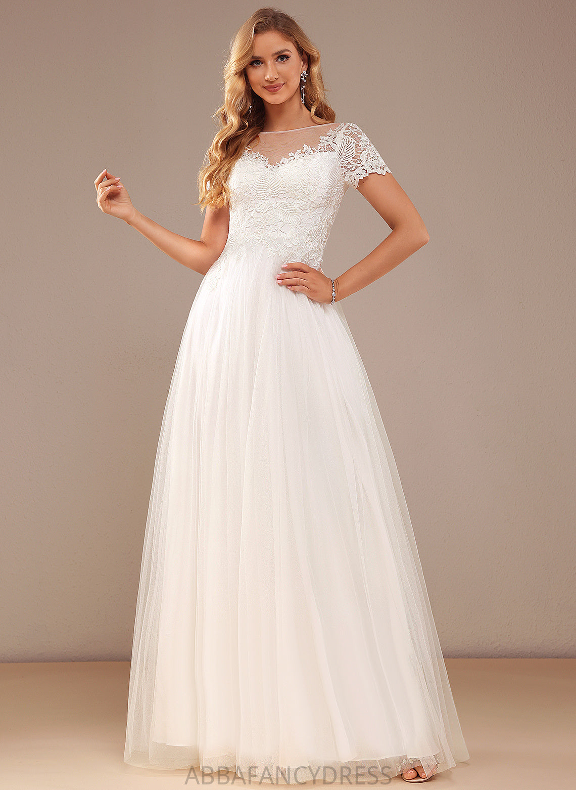 Wedding With Lace Dress A-Line Tulle Scoop Mila Wedding Dresses Neck Lace Floor-Length