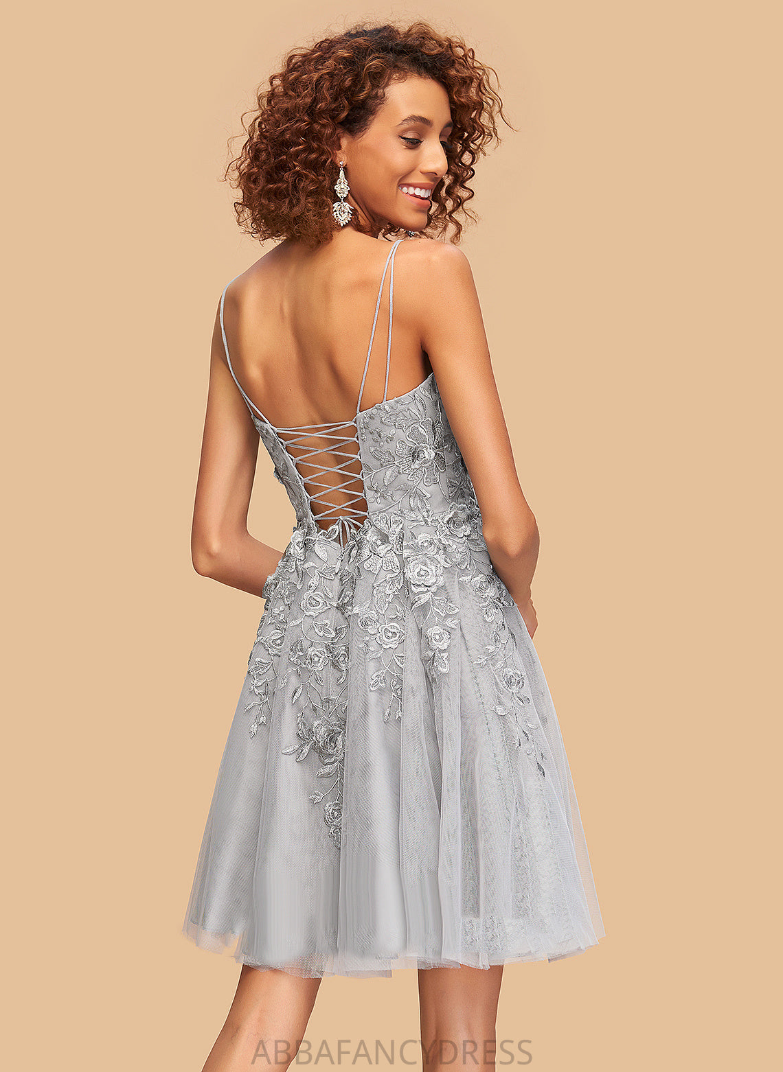 Kayley Homecoming Dresses Lace V-neck Short/Mini Tulle A-Line Dress With Homecoming