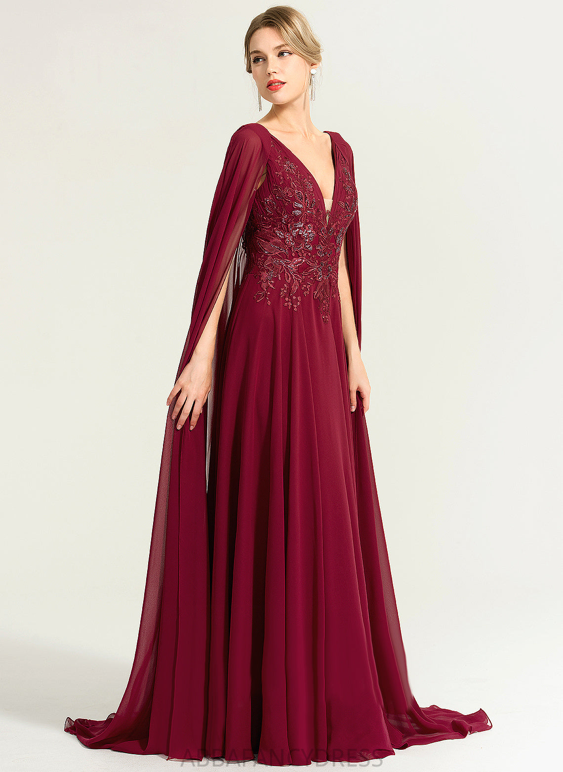 Wedding V-neck Sequins A-Line Floor-Length Wedding Dresses Chiffon Lace With Winnie Dress