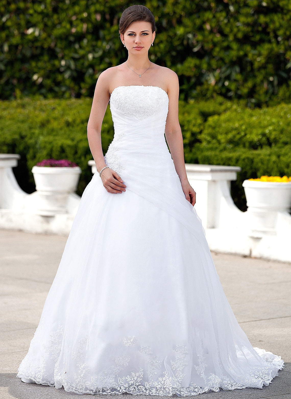 With Train Dress Chapel Wedding Beading Brylee Lace Ball-Gown/Princess Wedding Dresses Strapless Organza