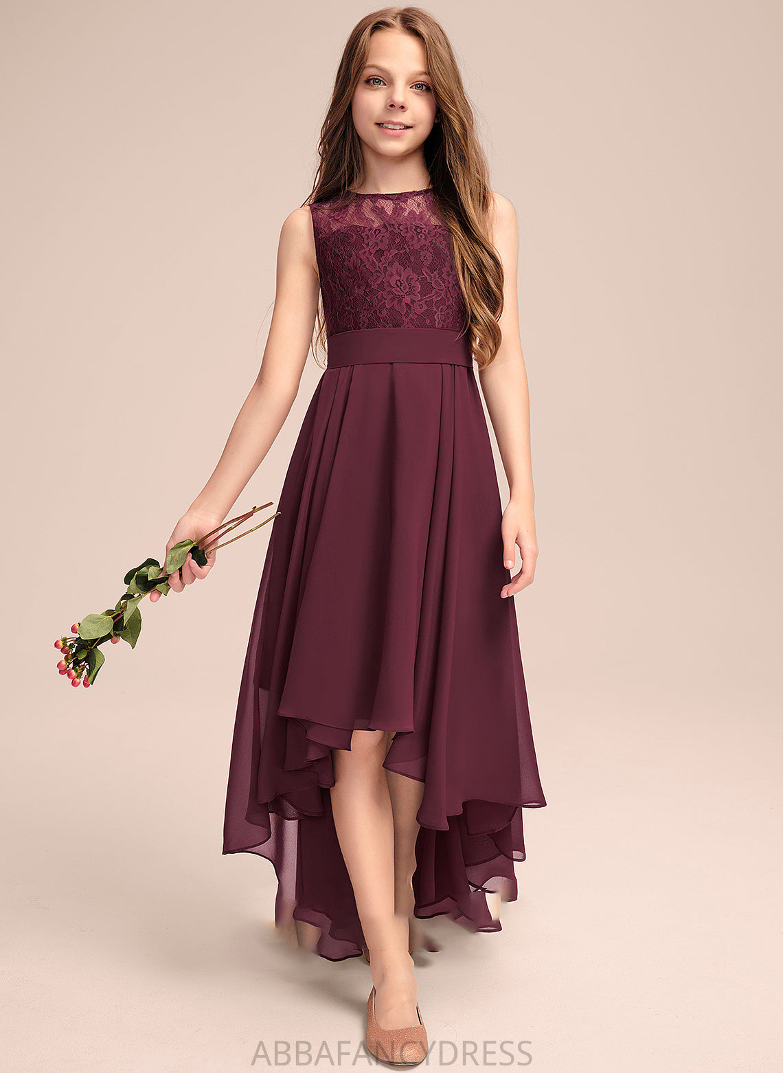 Scoop Lace Junior Bridesmaid Dresses Neck With Chiffon Asymmetrical Bow(s) A-Line Maya