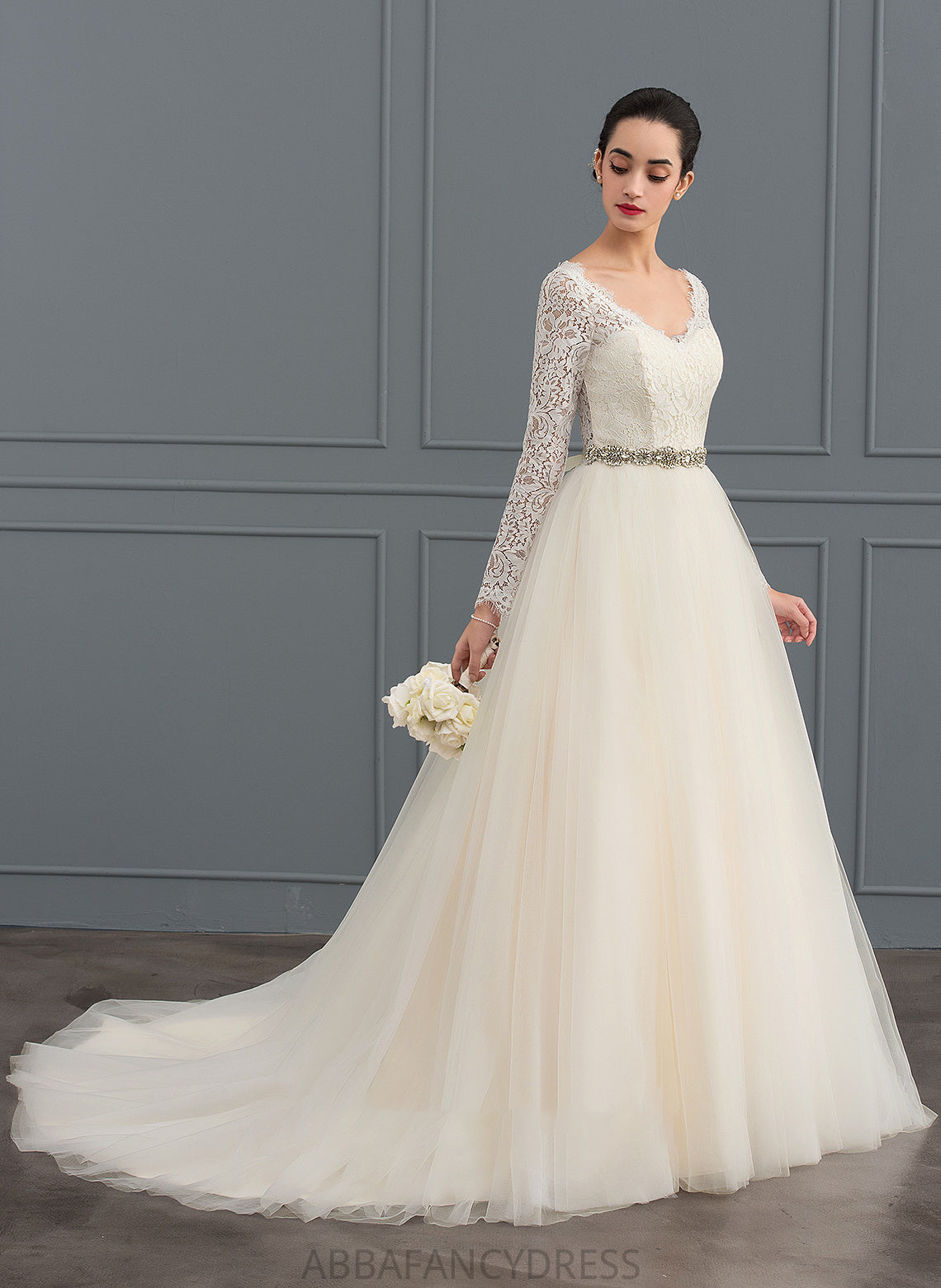 Kinsley Tulle Ball-Gown/Princess Dress Wedding Dresses Court Lace Wedding V-neck Train