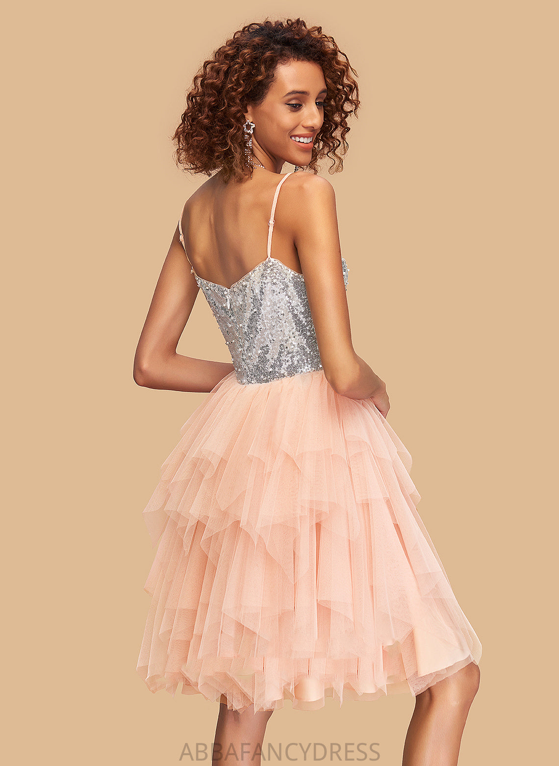 A-Line Square Dress Neckline Homecoming Sequins Knee-Length Homecoming Dresses With Erica Tulle