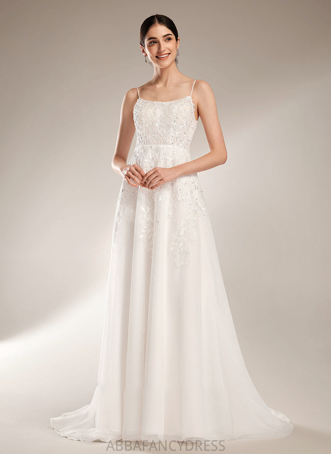 A-Line Train Sequins Wedding Dresses Dress With Neckline Square Court Wedding Beading Lilah