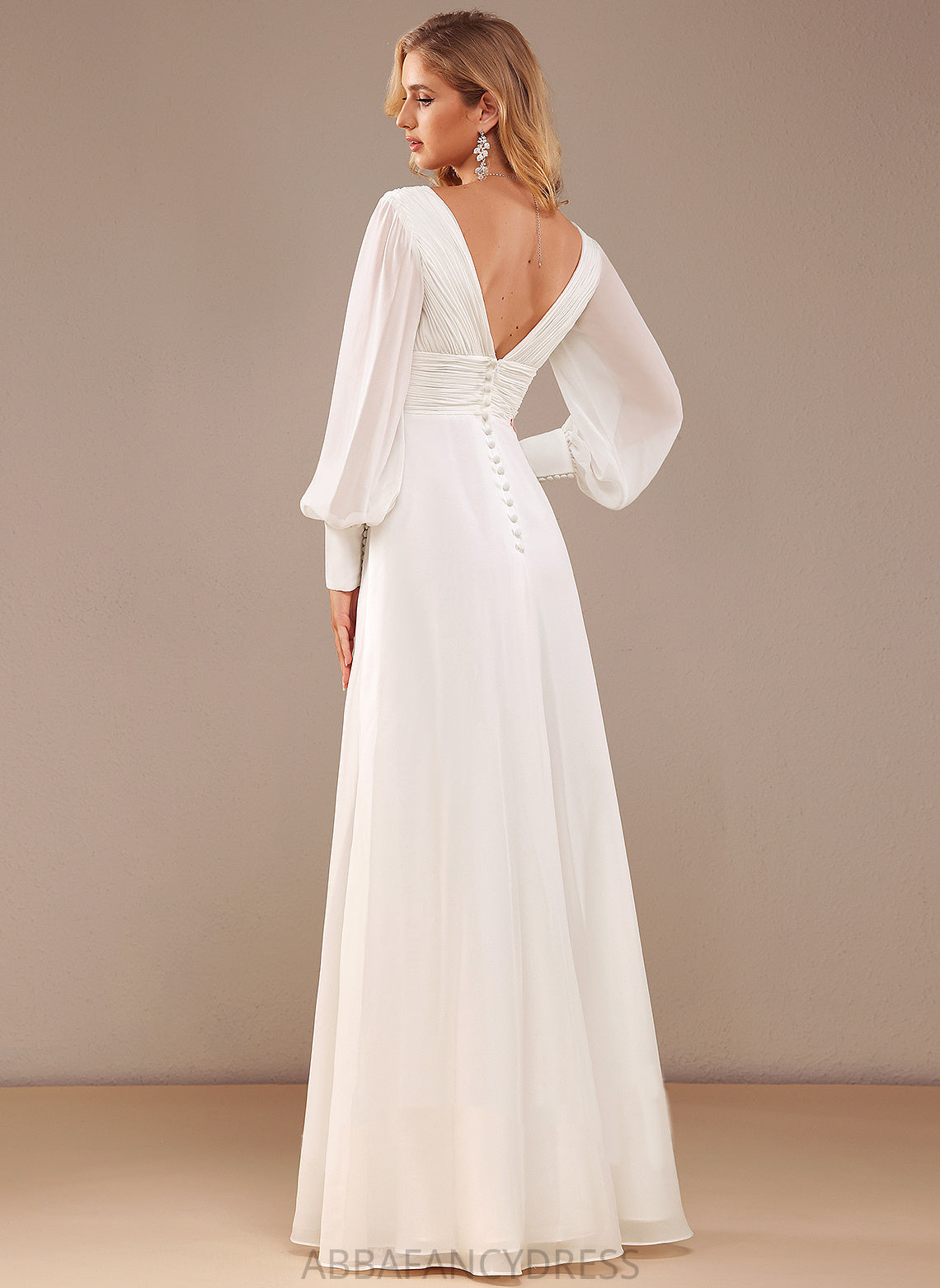 With A-Line Ruffle Wedding Wedding Dresses Chiffon V-neck Dress Floor-Length Jaylyn