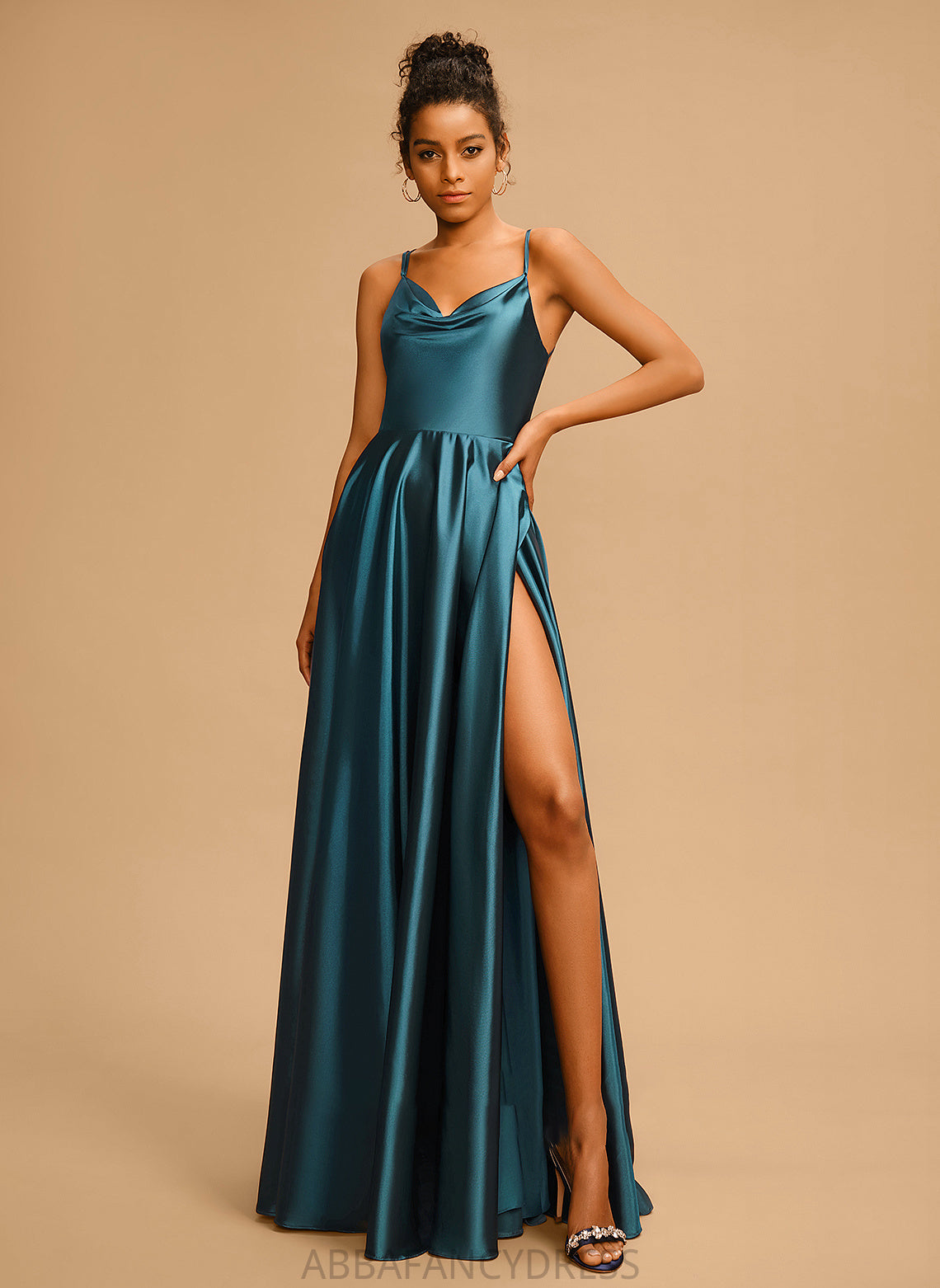 Prom Dresses Floor-Length Cowl A-Line Neck Satin Jayda