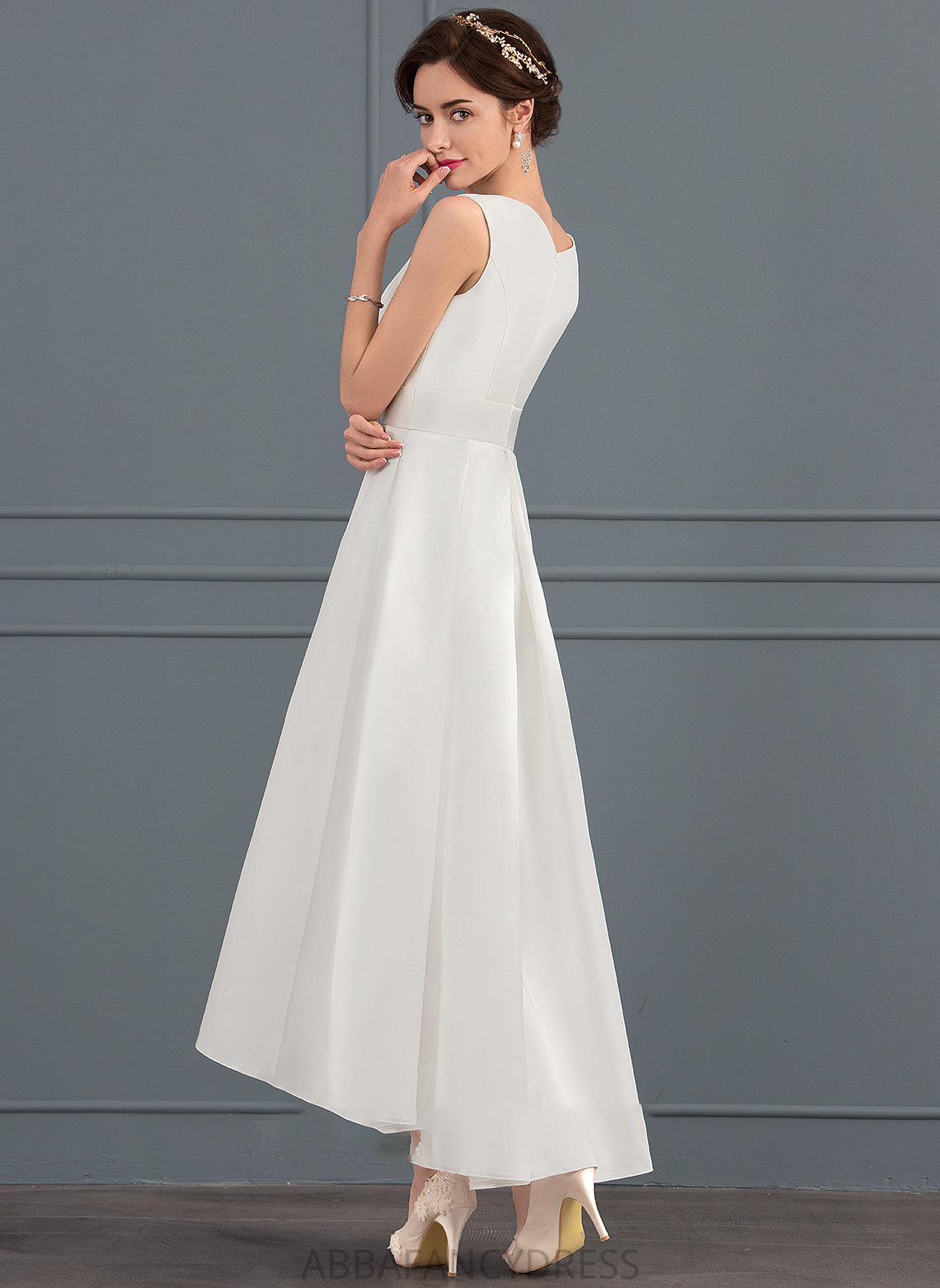 Square Jayda Wedding Satin Wedding Dresses Dress A-Line Asymmetrical Neckline