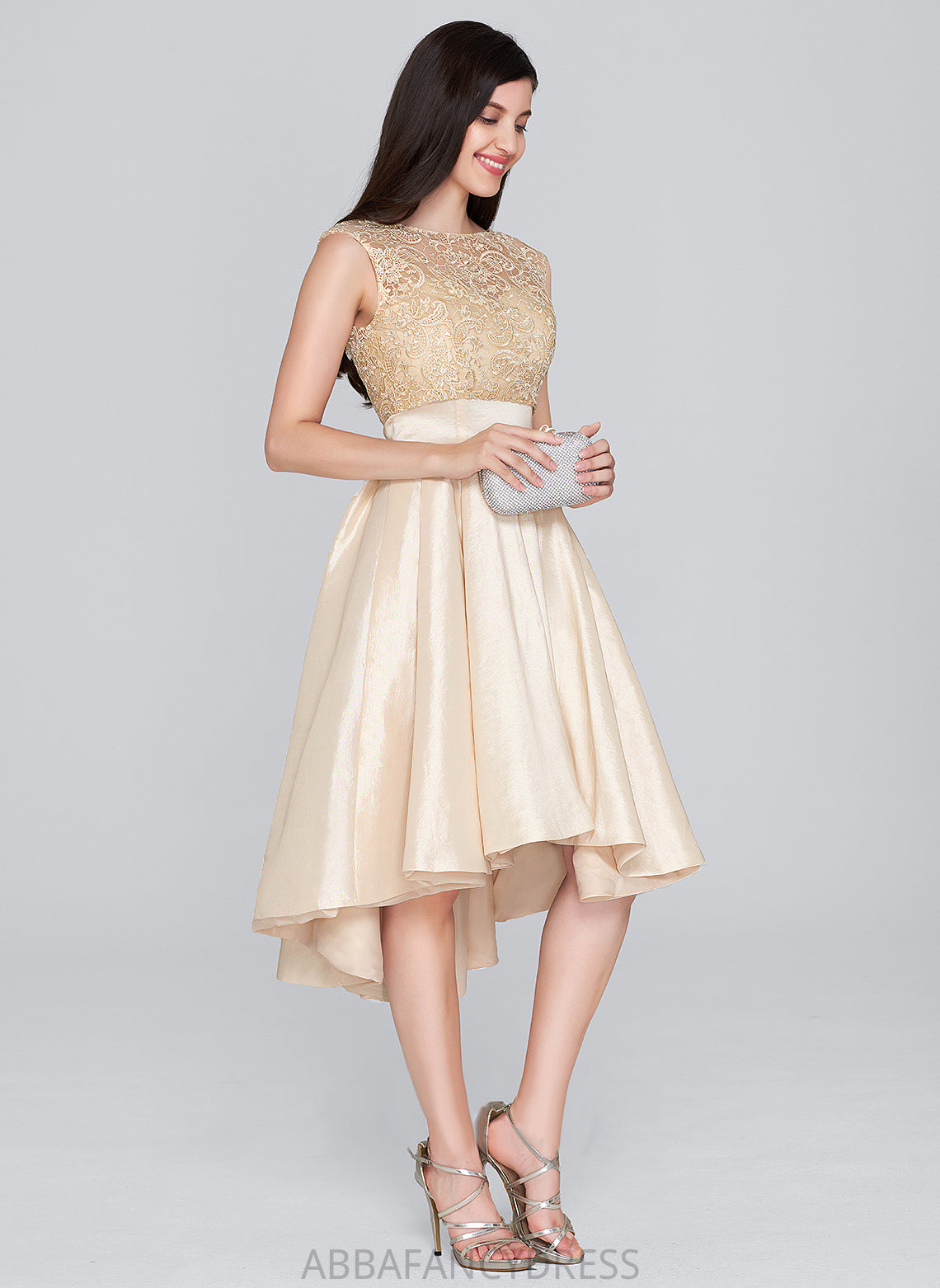 Asymmetrical Lace Tiffany Dress With Homecoming Dresses Neck A-Line Scoop Taffeta Homecoming