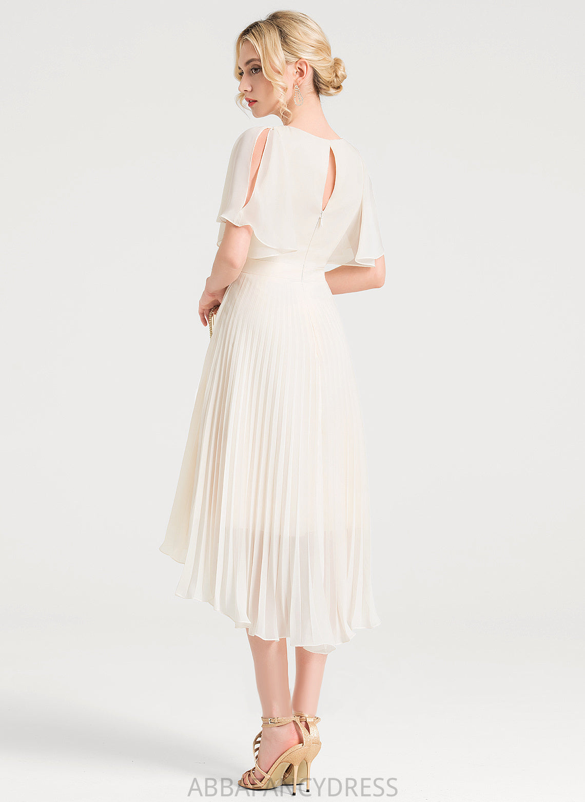 Wedding Dresses Pleated Scoop Chiffon Dress A-Line With Jaiden Asymmetrical Wedding