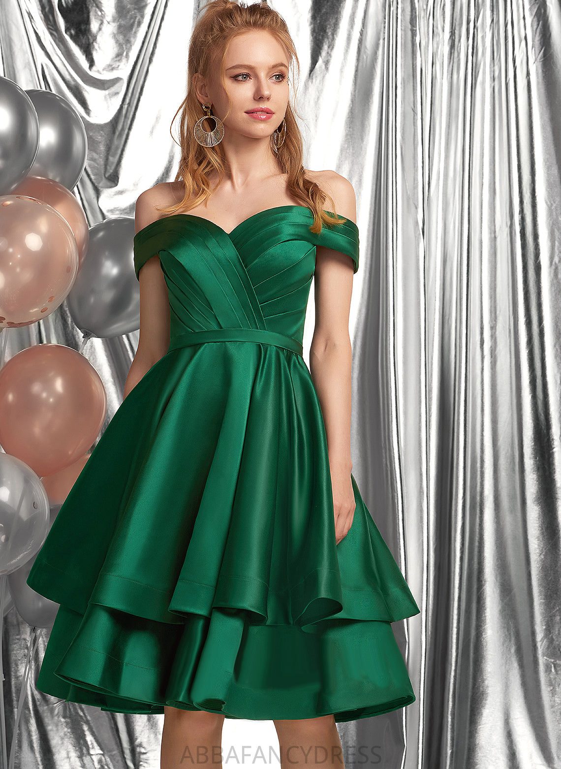 Knee-Length A-Line Off-the-Shoulder Satin With Homecoming Dresses Homecoming Jamiya Ruffle Dress