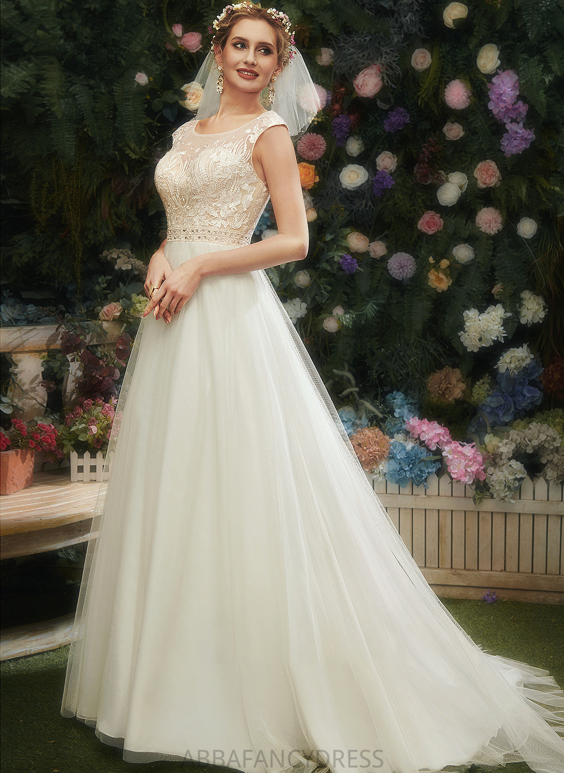 Denisse Dress With Illusion Wedding Dresses Train Lace Beading Court A-Line Sequins Wedding